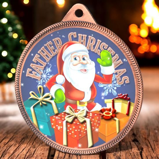 Father Christmas Texture Print Full Colour 55mm Medal