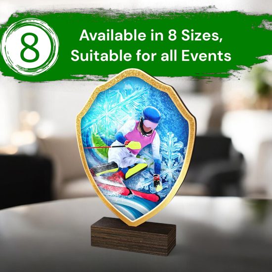 Arden Downhill Women Skiing Real Wood Shield Trophy