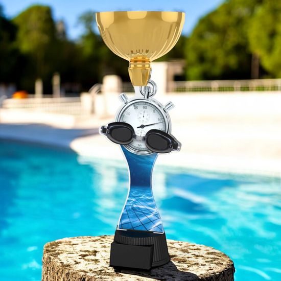 Vancouver Swimming Goggles and Stopwatch Gold Cup Trophy