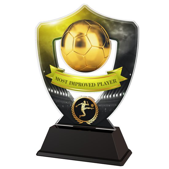 Yellow and Black Most Improved Player Football Shield Trophy