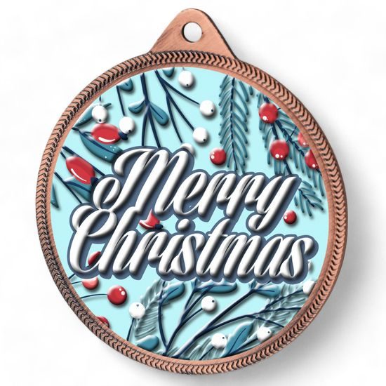 Merry Christmas Texture Print Full Colour 55mm Medal