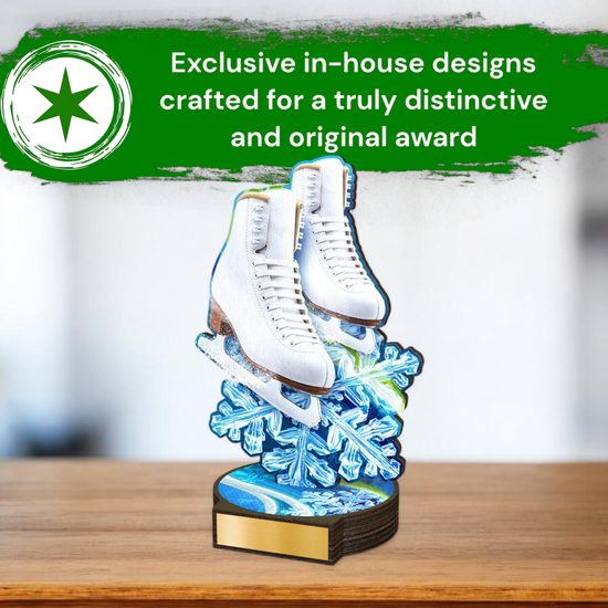 Grove Ice Skating White Boot Real Wood Trophy