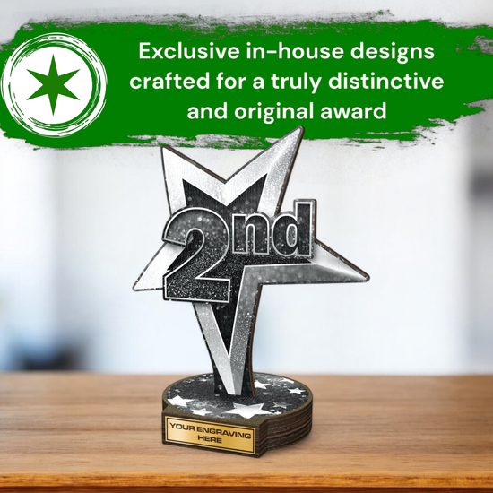 Grove 2nd Place Silver Star Real Wood Trophy