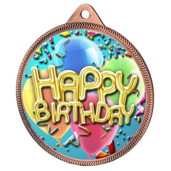Happy Birthday Colour Texture 3D Print Bronze Medal