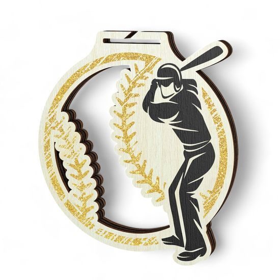 Acacia Baseball Gold Eco Friendly Wooden Medal