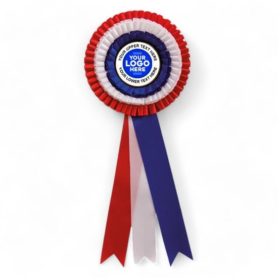 Red White & Blue Three Tier Satin Feel Logo Rosette