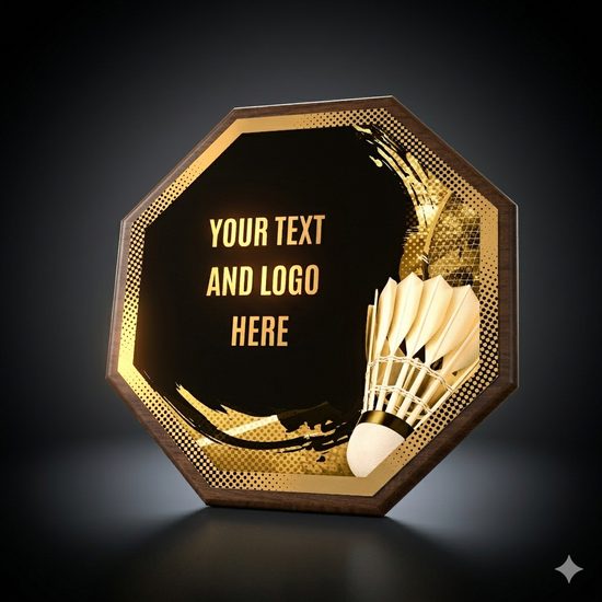 Hex Wood & Metal Badminton Plaque