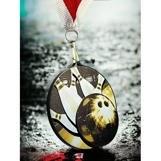 Rincon Classic Tenpin Bowling Black Acrylic Medal