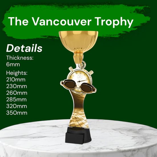 Vancouver Classic Swimming Goggles and Stopwatch Gold Cup Trophy