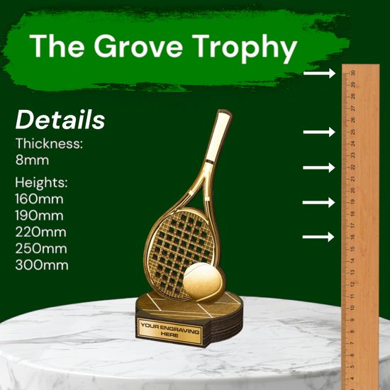 Grove Classic Tennis Racket Real Wood Trophy