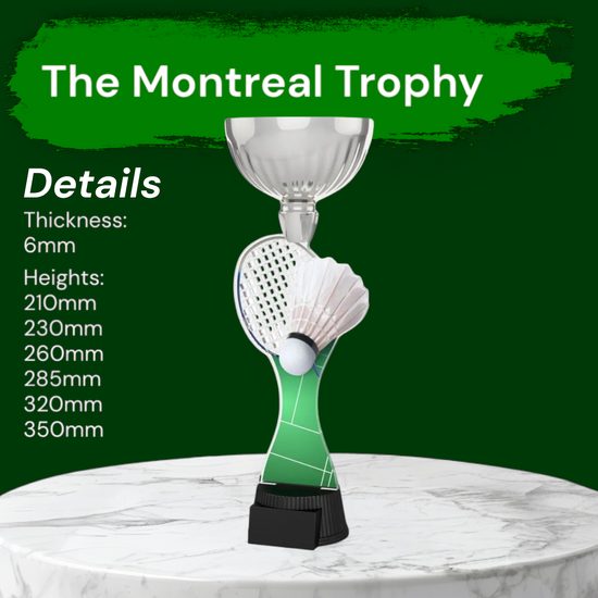 Montreal Badminton Racket and Shuttlecock Silver Cup Trophy