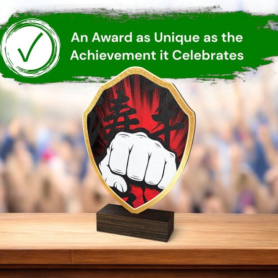 Arden Martial Arts Fist Real Wood Shield Trophy