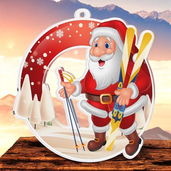 Snowy Father Christmas Skiing Medal