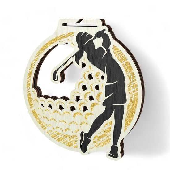 Acacia Female Golfer Gold Eco Friendly Wooden Medal