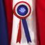 Red White & Blue Three Tier Satin Feel Logo Rosette
