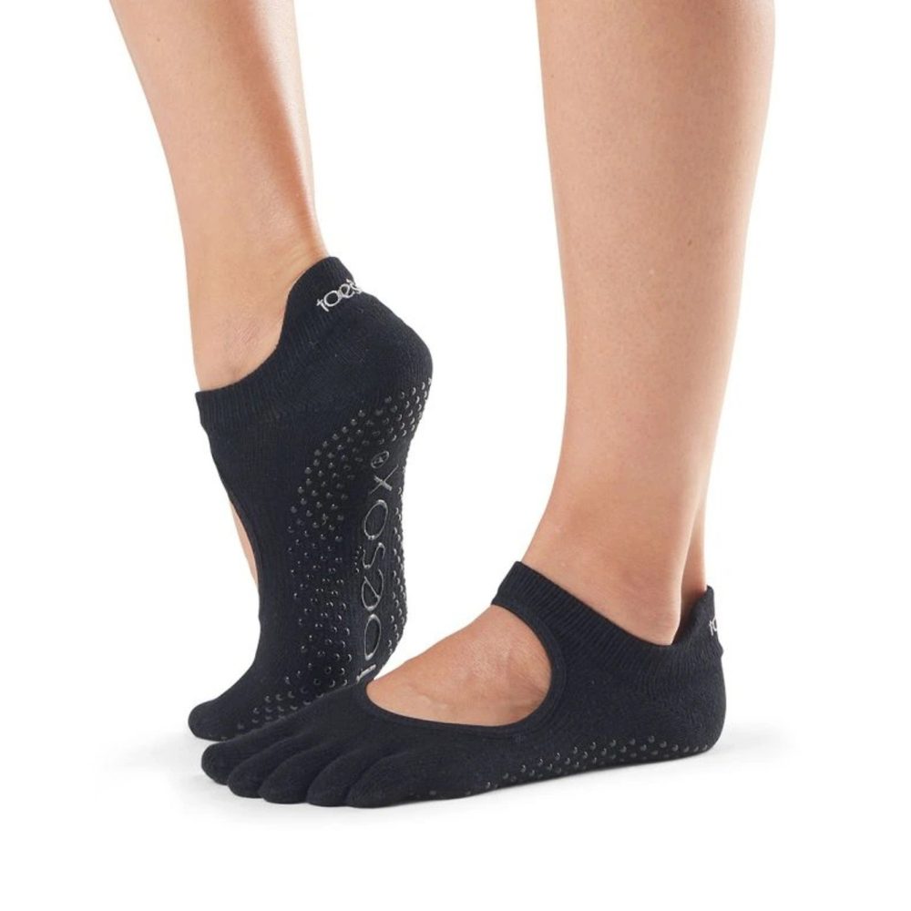 Dámské ponožky na cvičení bez bot TOESOX FULL TOE BELLARINA GRIP Black - L
