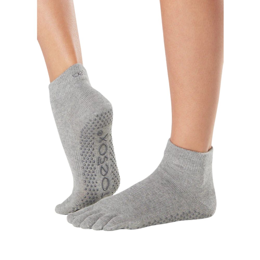 Dámské ponožky na cvičení bez bot TOESOX FULL TOE ANKLE GRIP Heather Grey - XL