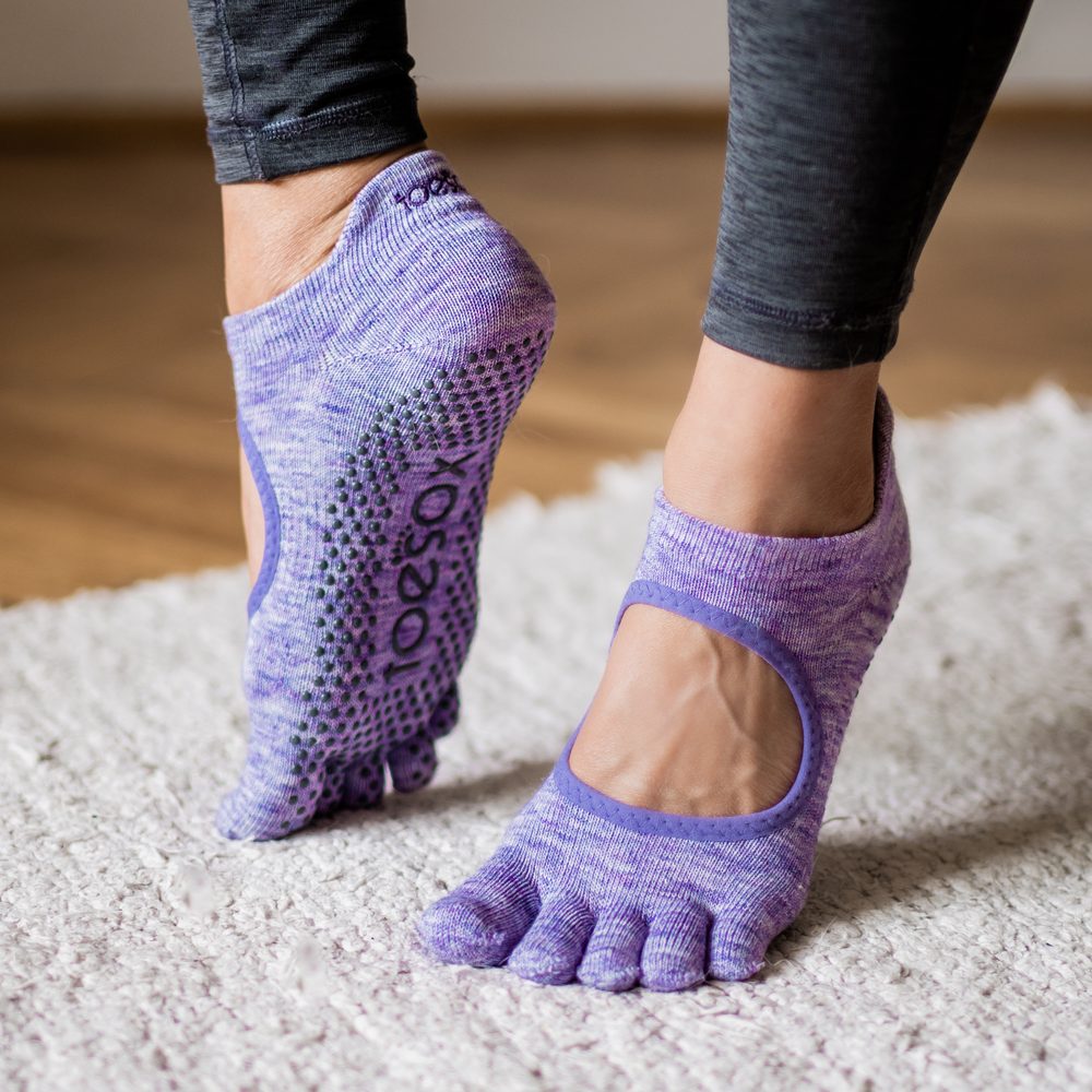 Dámské ponožky na cvičení bez bot TOESOX FULL TOE BELLARINA GRIP Heather Purple - S