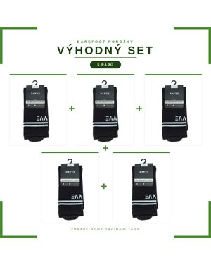 RAYVE BAREFOOT BAVLNĚNÉ PONOŽKY Černé VÝHODNÝ SET 5 KUSŮ