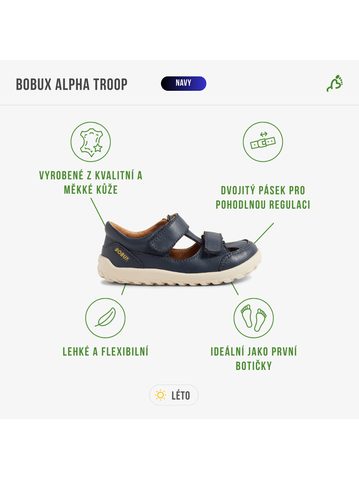 BOBUX ALPHA TROOP Navy | Dětské barefoot sandály