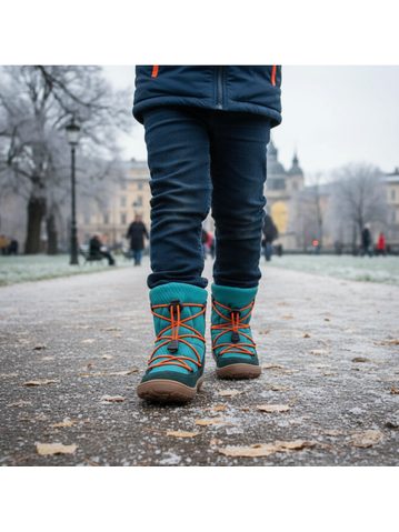 FRODDO ZIMNÍ TEX TRACK WOOL Petroleum | Dětské zimní zateplené barefoot boty
