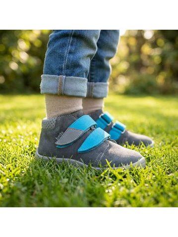 BEDA CELOROČNÍ VELUR ROBIN Grey | Dětské celoroční barefoot boty