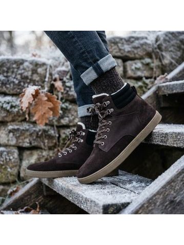 Detské Barefoot zateplené členkové topánky GROUNDIES Ottawa khaki oranžové
