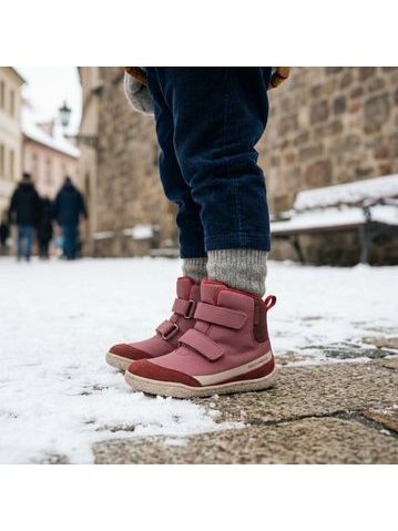 Dětské Barefoot Zateplené Kotníkové Boty GROUNDIES® Ottawa Vínovo Červené