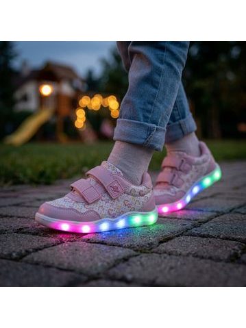 Kinder Barfußschuhe BEPPI SAPATO INFANTI rosa Regenbogen mit leuchtender Sohle