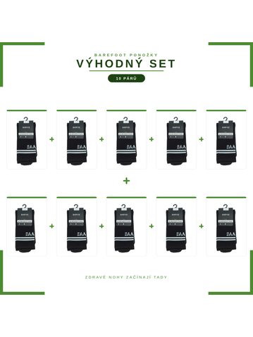 RAYVE BAREFOOT BAVLNĚNÉ PONOŽKY Černé VÝHODNÝ SET 10 KUSŮ