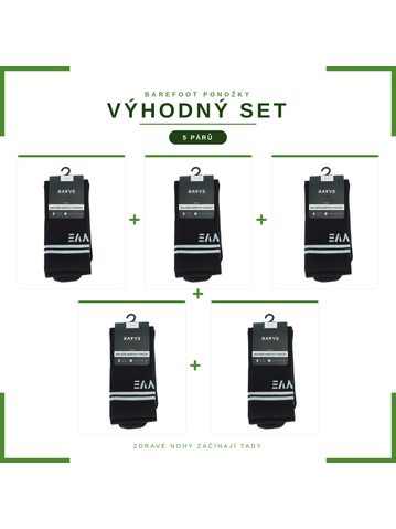 RAYVE BAREFOOT BAVLNĚNÉ PONOŽKY Černé VÝHODNÝ SET 5 KUSŮ