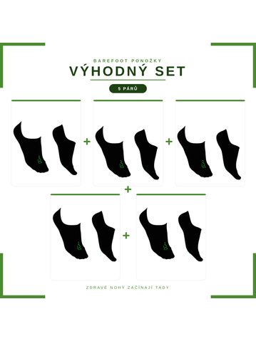 NABOSO BAMBUSOVÉ BAREFOOT PONOŽKY NEVIDITELNÉ Černé VÝHODNÝ SET 5 KUSŮ