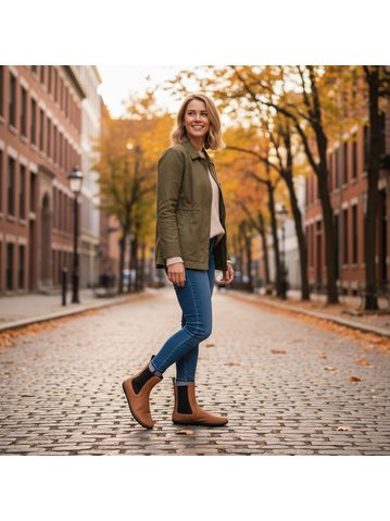 GROUNDIES® Camden Mid Beige Barefoot bélelt Chelsea csizma