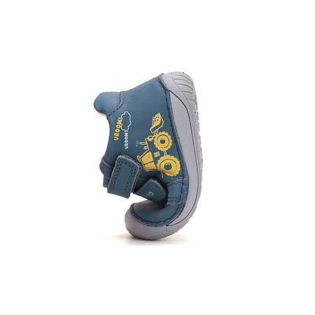 Dětské barefoot celoroční boty D.D.STEP S070-62964B modré traktor - pohled zezadu