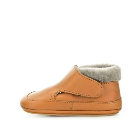 FRODDO ZIMNÍ CAPÁČKY FURRY WALKERS Cognac | Dětské první zateplené barefoot botičky