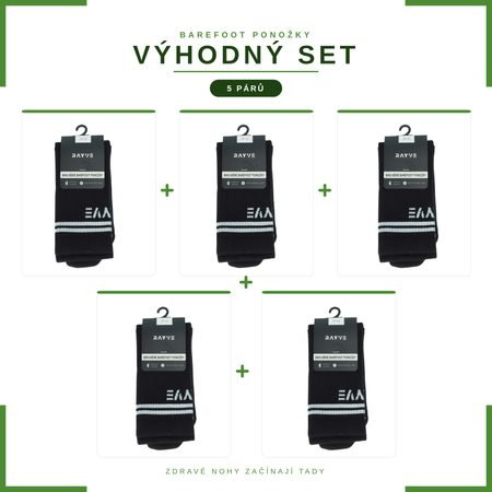 RAYVE BAREFOOT BAVLNĚNÉ PONOŽKY Černé VÝHODNÝ SET 5 KUSŮ