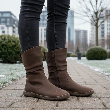 Barefoot Zateplené Kozačky GROUNDIES® Odessa GX2 Hnědé