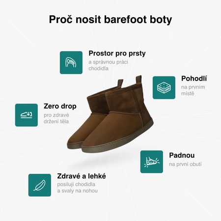 Női Barefoot Bélelt Cipő GROUNDIES® COZY BOOT LOW Csokoládébarna