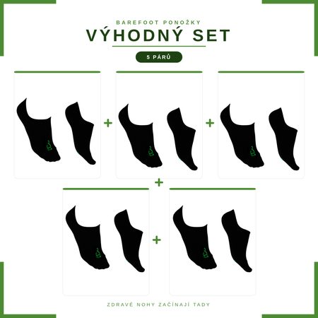 NABOSO BAMBUSOVÉ BAREFOOT PONOŽKY NEVIDITELNÉ Černé VÝHODNÝ SET 5 KUSŮ