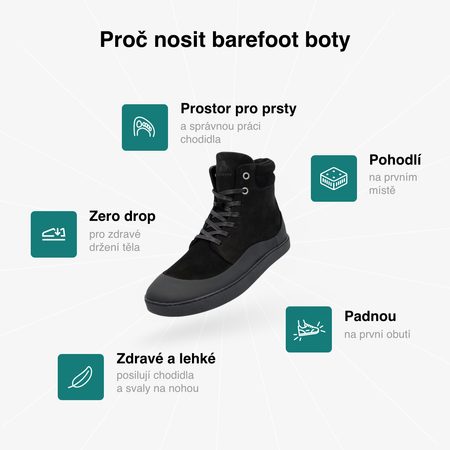 GROUNDIES® Torino Black Barefoot bélelt bokacipő
