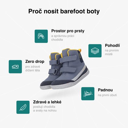 GROUNDIES® Ottawa Navy/Yellow Otroški Barefoot Topli Gležnjarji