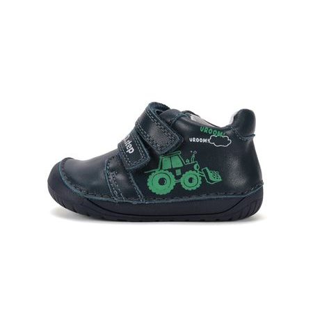 Dětské barefoot celoroční boty D.D.STEP S070-62964A tmavě modré traktor - boční pohled
