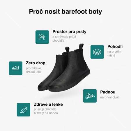 Női Barefoot Chelsea GROUNDIES® SIENNA Fekete/Krokodil