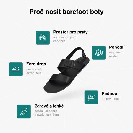 GROUNDIES® Kos Black Barefoot szandál