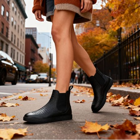 Ghete Chelsea Barefoot pentru Femei GROUNDIES® SIENNA Negru/Crocodil