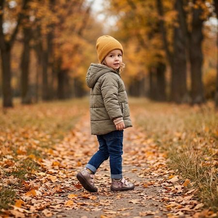 Holčička v dětských barefoot botách D.D.STEP S073-62321 na podzimní procházce