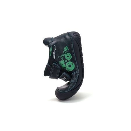 Dětské barefoot celoroční boty D.D.STEP S070-62964A tmavě modré traktor - pohled zezadu
