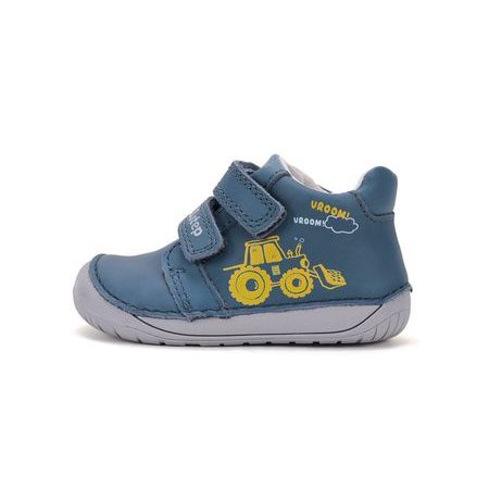 Dětské barefoot celoroční boty D.D.STEP S070-62964B modré traktor - boční pohled