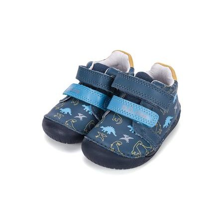 Dětské barefoot celoroční boty D.D.STEP S070-62594B modré dinosauři - kožená stélka