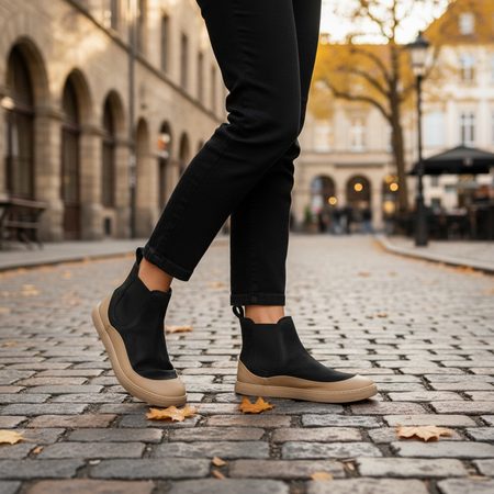 GROUNDIES® SIENNA Black/Beige Ženske barefoot Chelsea čizme